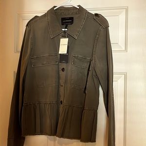 Lucky Brand Army Green long sleeved flounce cotton/linen jacket
